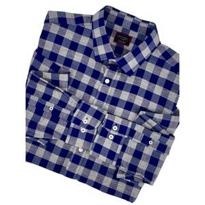 UNTUCKit Men’s Button Up Shirt Blue Plaid XL Long Sleeve Cotton Linen Blend EUC